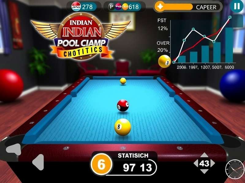 Indian Pool Champ gameplay screenshot showing realistic pool table and controls